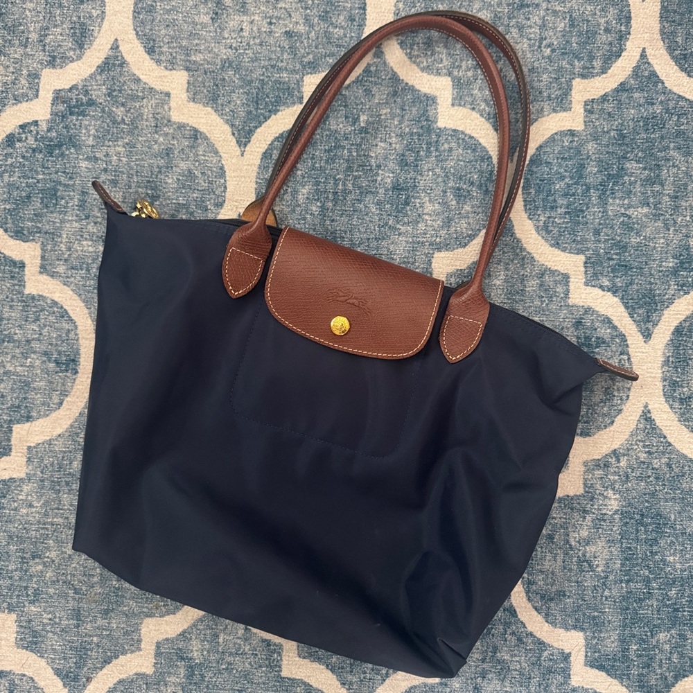 Longchamp Navy and Brown Le Pliage Tote Bag